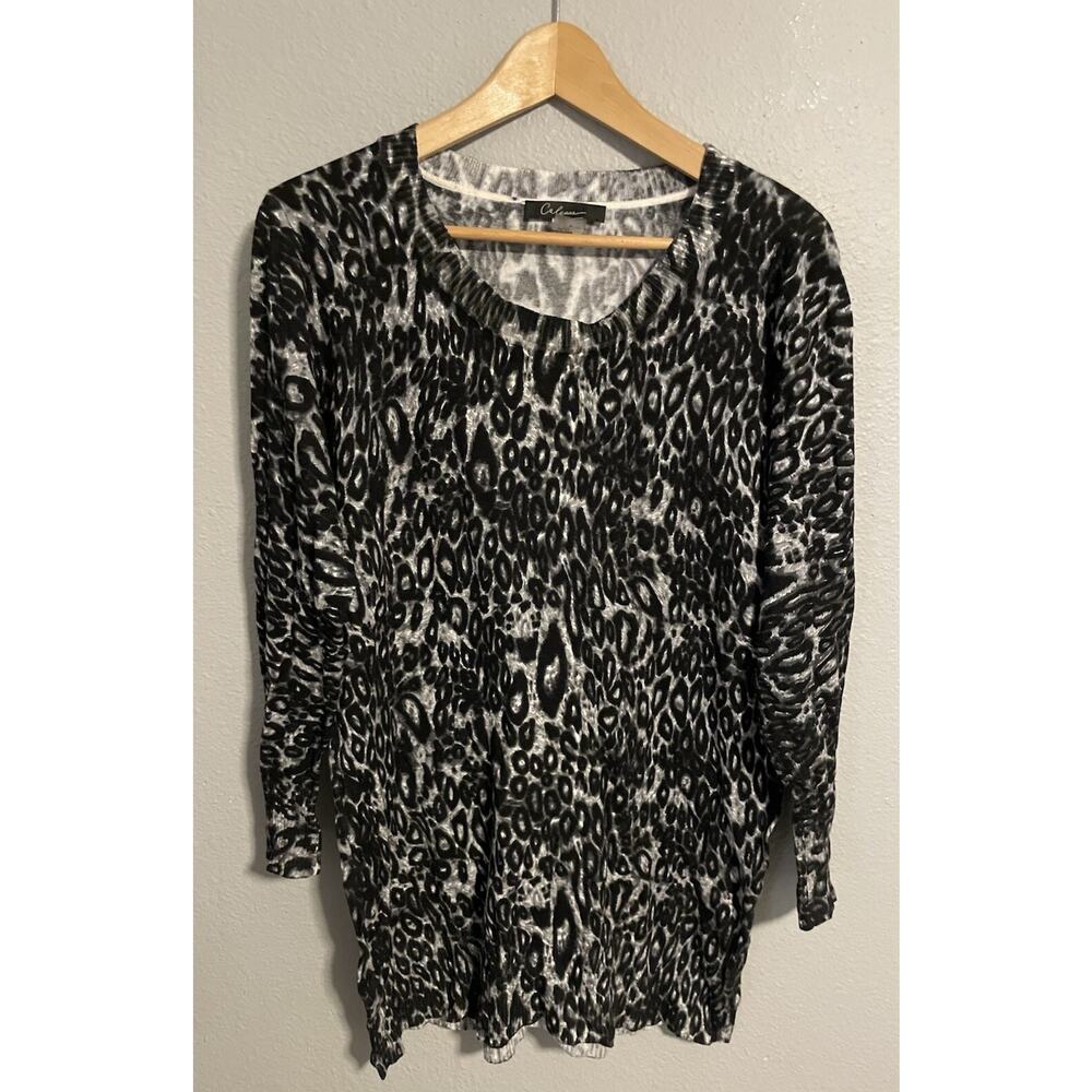 Calessa Womens Tunic XL Black Animal Print Rayon Long Sleeve Mob Wife Grunge